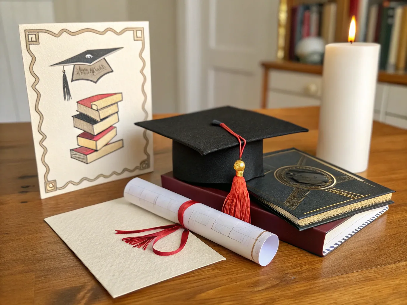 Examen kort med akademiska symboler